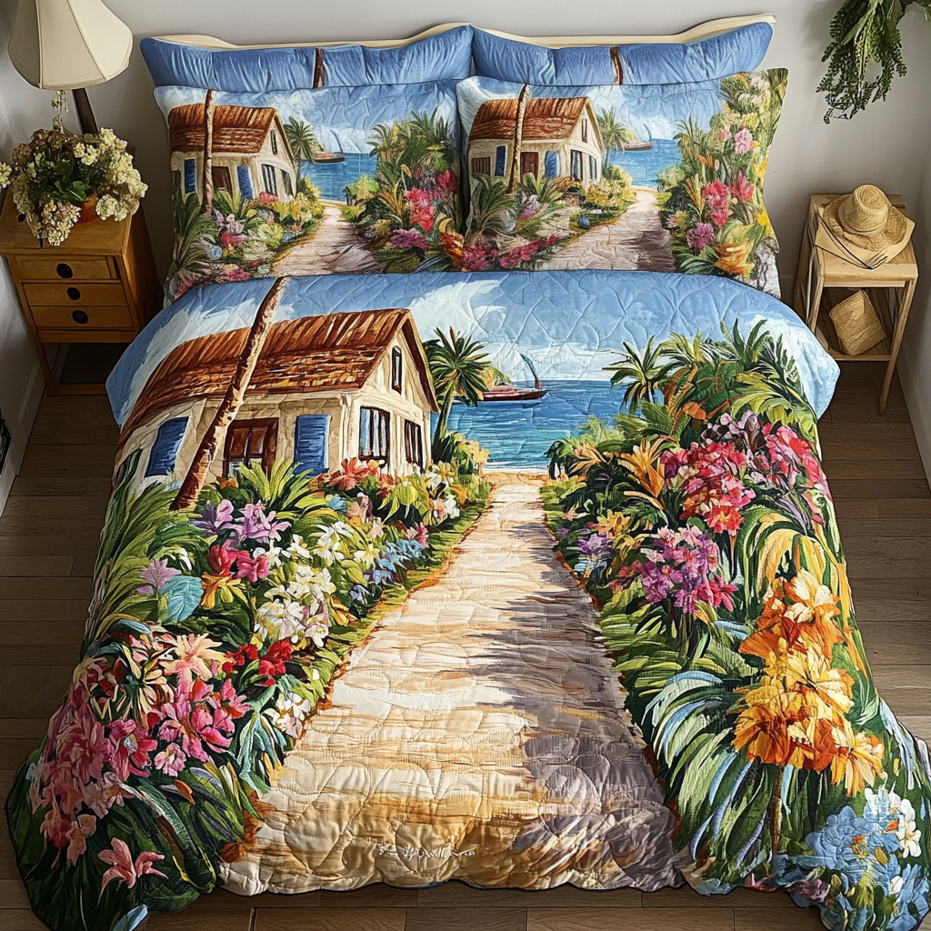 Seaside Garden Quilted Bedding Set Comfortable Microfiber Bedding Set for Everyday Use
