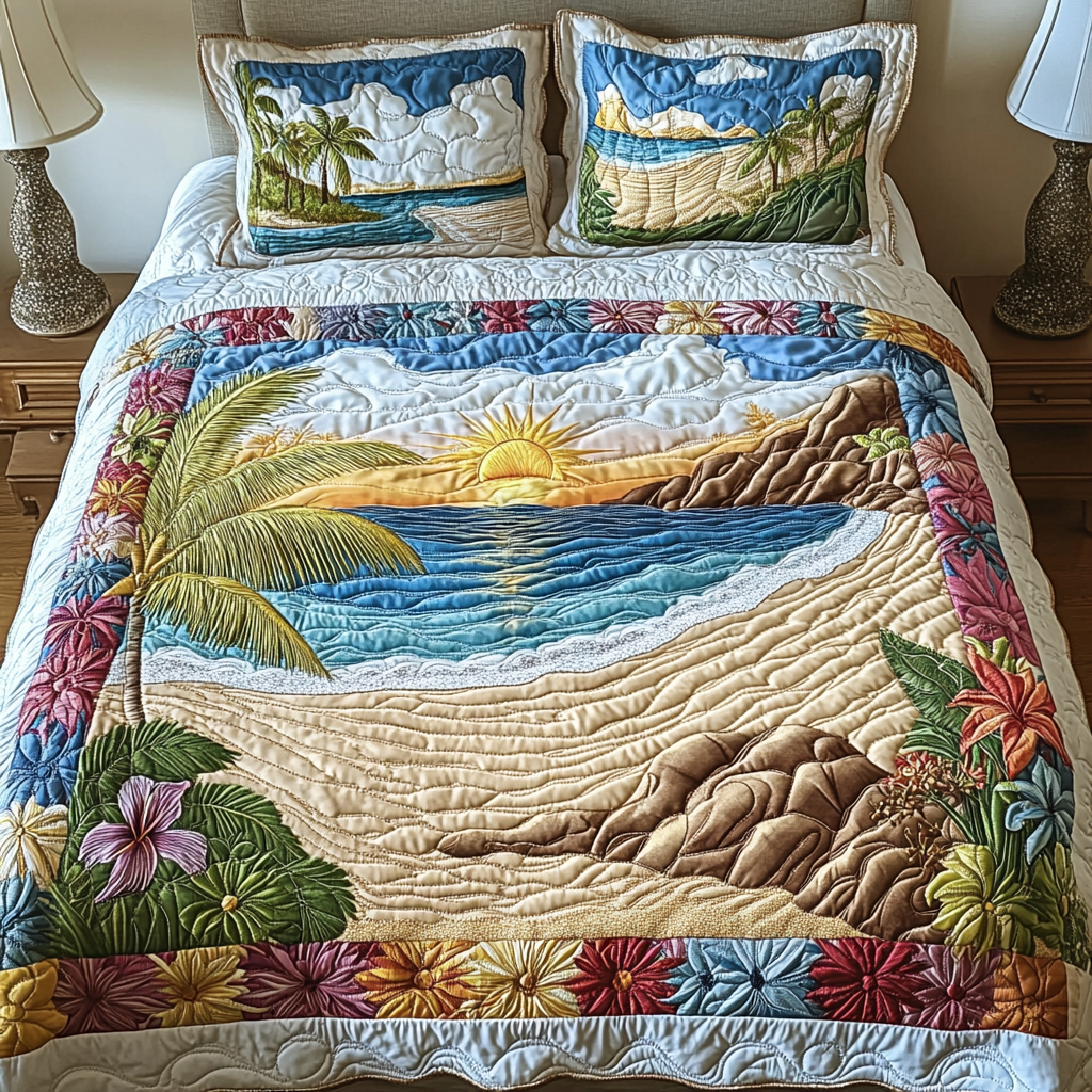 Seaside Glow Quilted Bedding Set Bedroom Decor Beach Vacation Gift Ideas