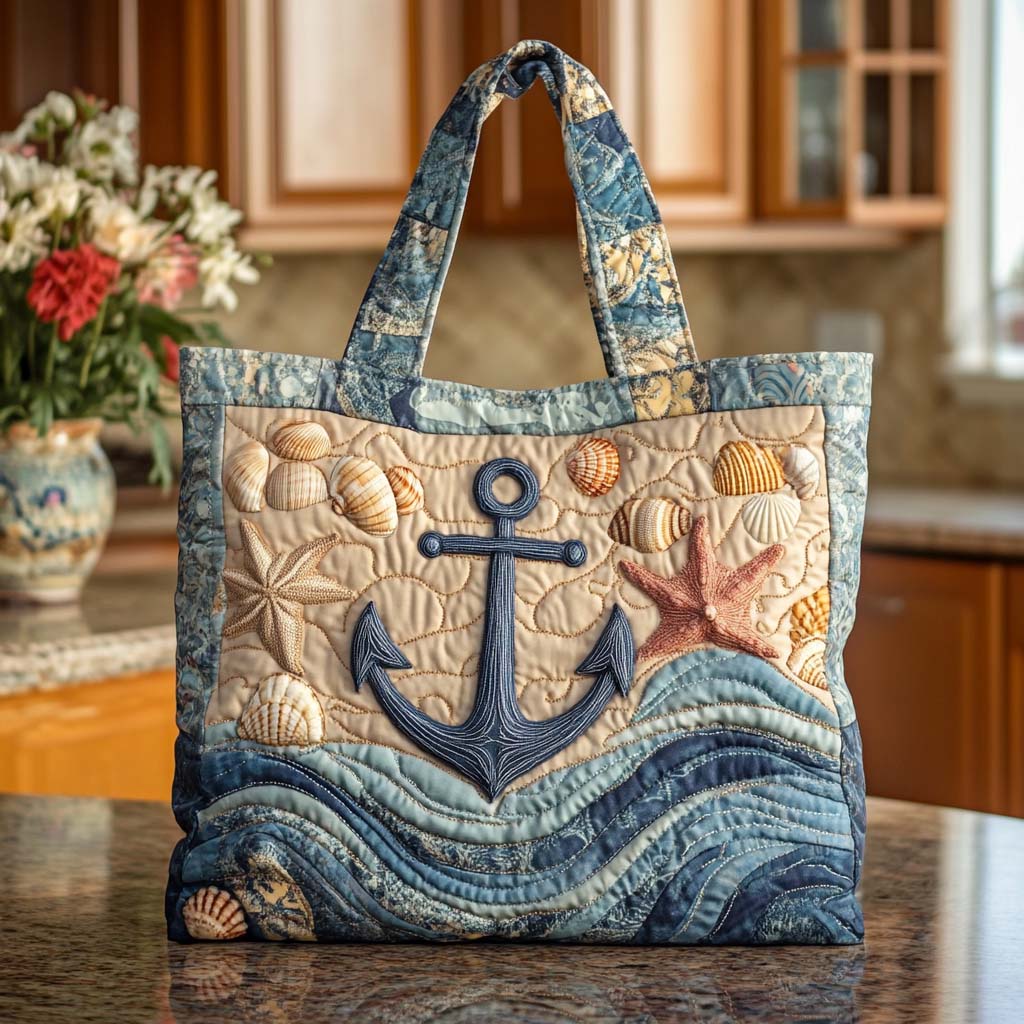 Seaside Grid Quilted Tote Bag Gifts For Sea Lovers