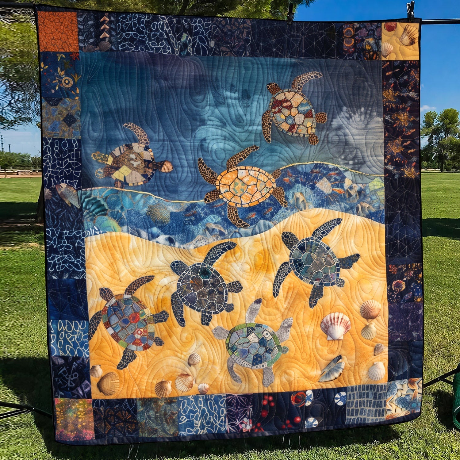 Seaside Journey Quilted Blanket Sea Turtle Gifts For Her