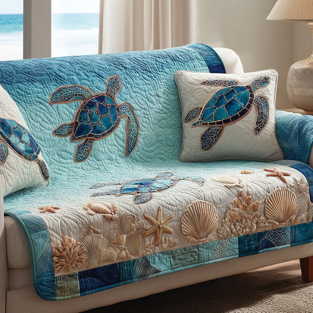 Seaside Morning Quilted Sofa Cover Living Room Decorations Sea Turtle Merchandise
