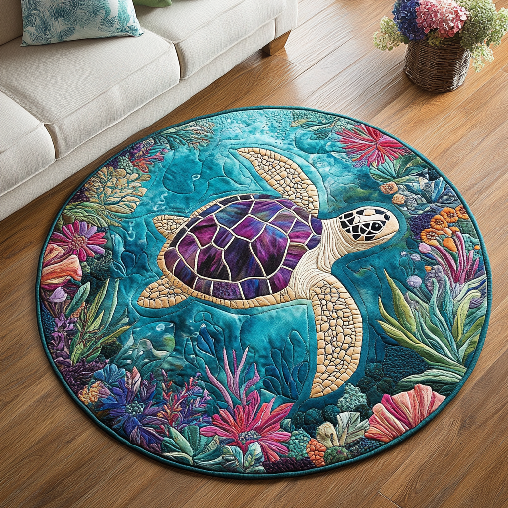 Seaside Quilted Round Mat Entryway Ideas Christmas Gifts For People Who Loves Sea Turtle