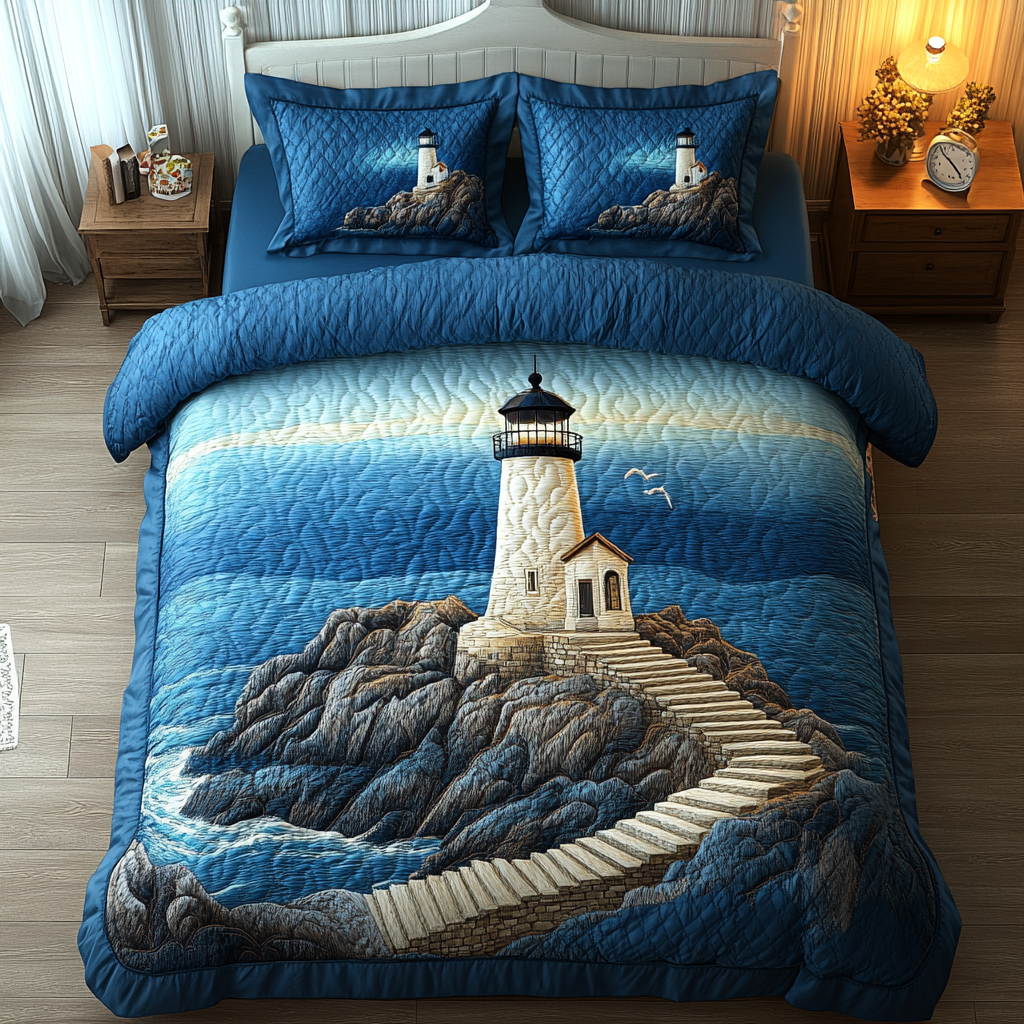 Seaside Sentinel Quilted Bedding Set Heartwarming Bedding Gift for Loved Ones