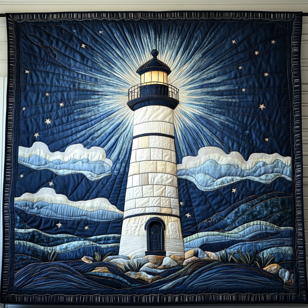 Seaside Sentinel Quilted Blanket Holiday Throw Blanket Unique Lighthouse Gifts