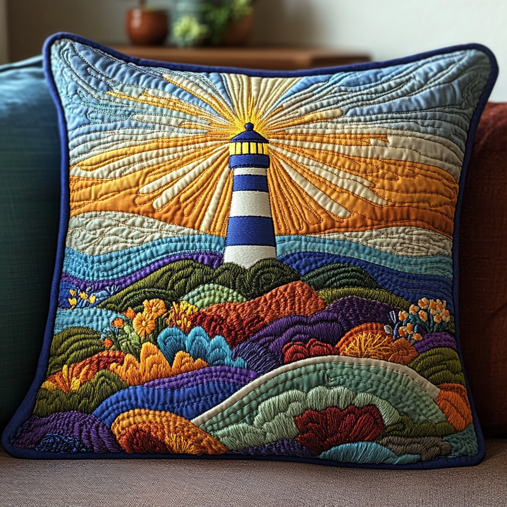 Seaside Sentinel Quilted Pillow Case Cute Pillow Covers Lighthouse Gifts For Her