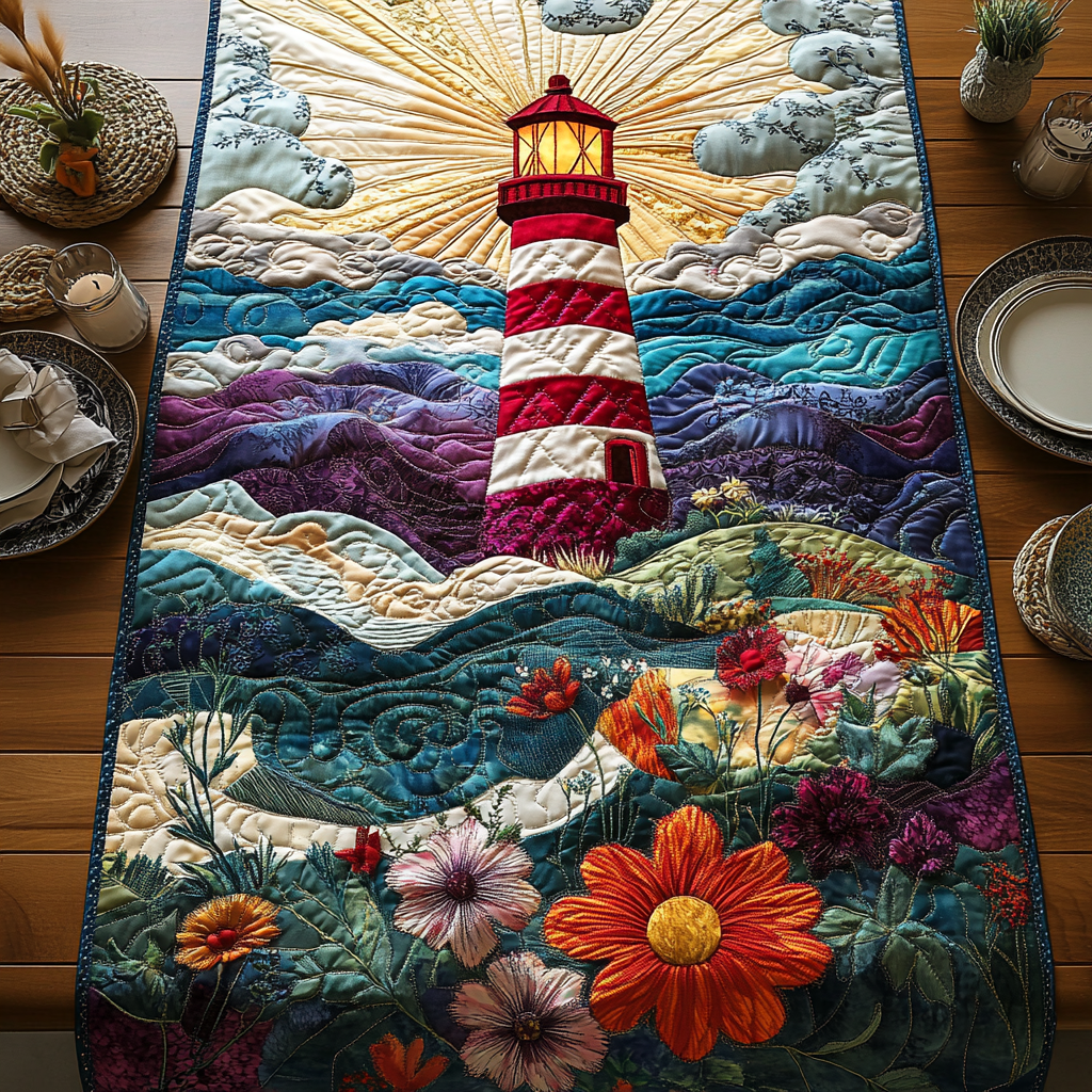 Seaside Sentinel Quilted Table Runner Dining Room Table Decor Ideas Unique Lighthouse Gifts