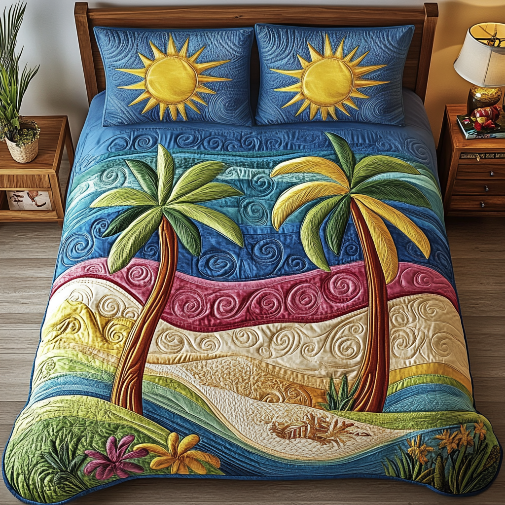 Seaside Serenity Quilted Bedding Set Cool Bedroom Decor Surfing Gifts For Dad