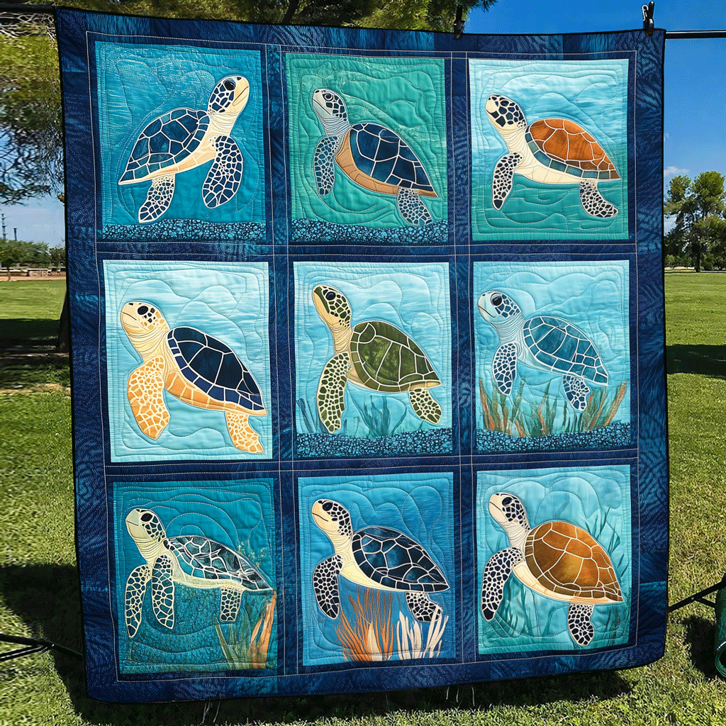 Seaside Serenity Quilted Blanket Sea Turtle Gifts For Her