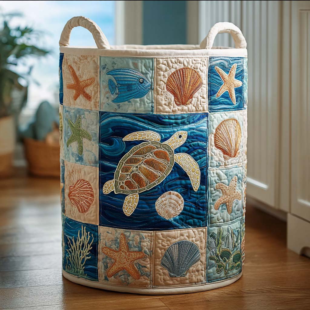 Seaside Serenity Quilted Laundry Basket Merch For Mom