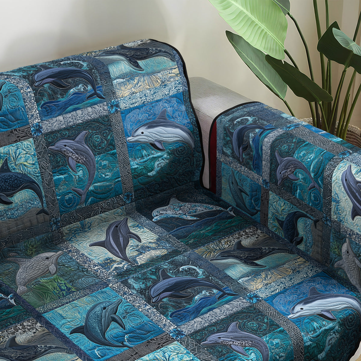 Seaside Serenity Quilted Sofa Cover Home Decorattions Gift Ideas For Dolphin Lovers