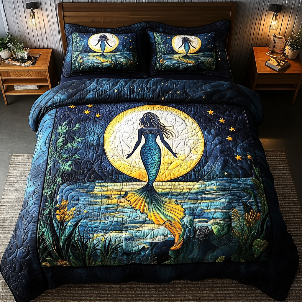 Seaside Song Quilted Bedding Set Bed Decorations Mermaid Christmas Gifts