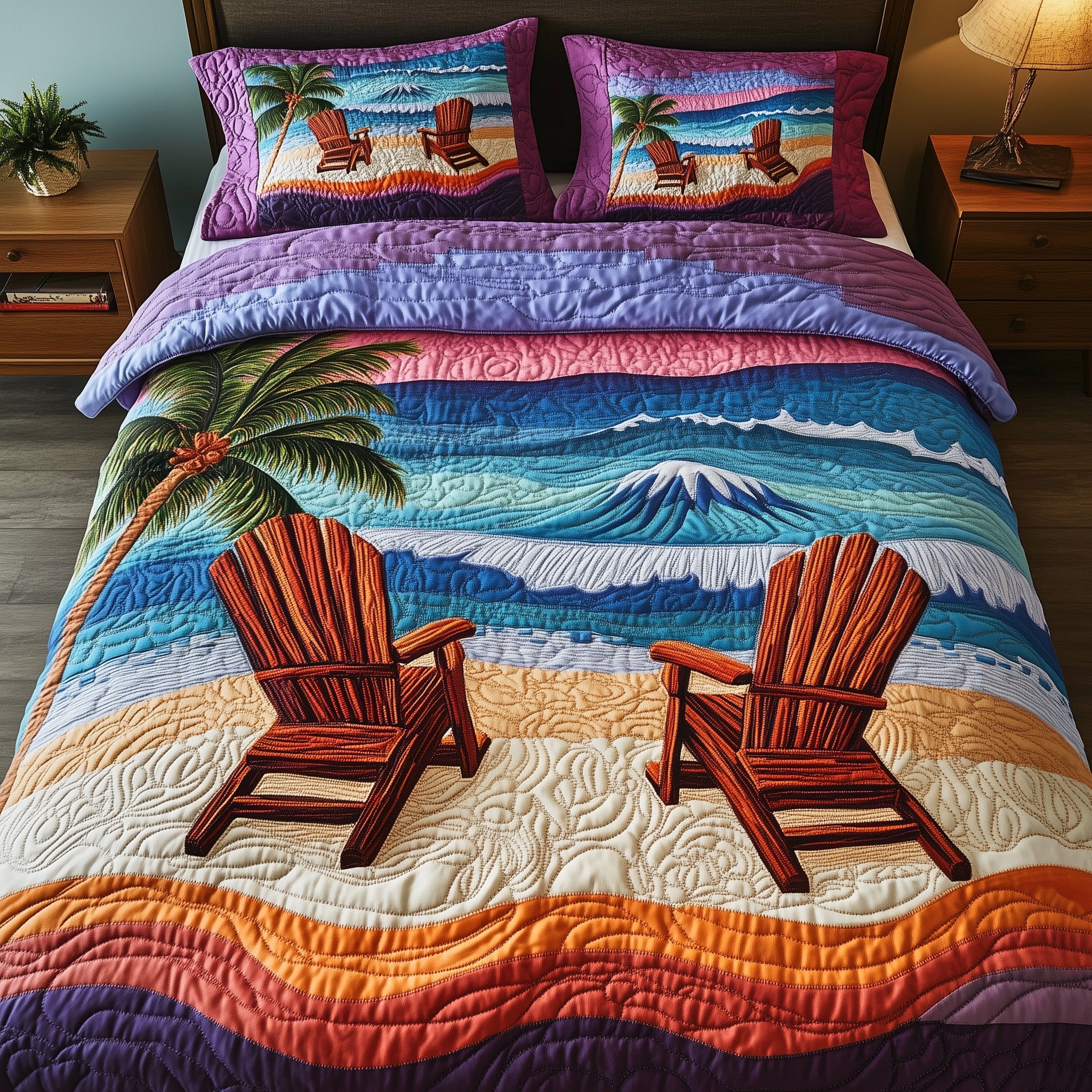 Seaside Sunset Chairs Quilted Bedding Set Duvet Cover Bed Sheet Perfect Valentines Gift For Her
