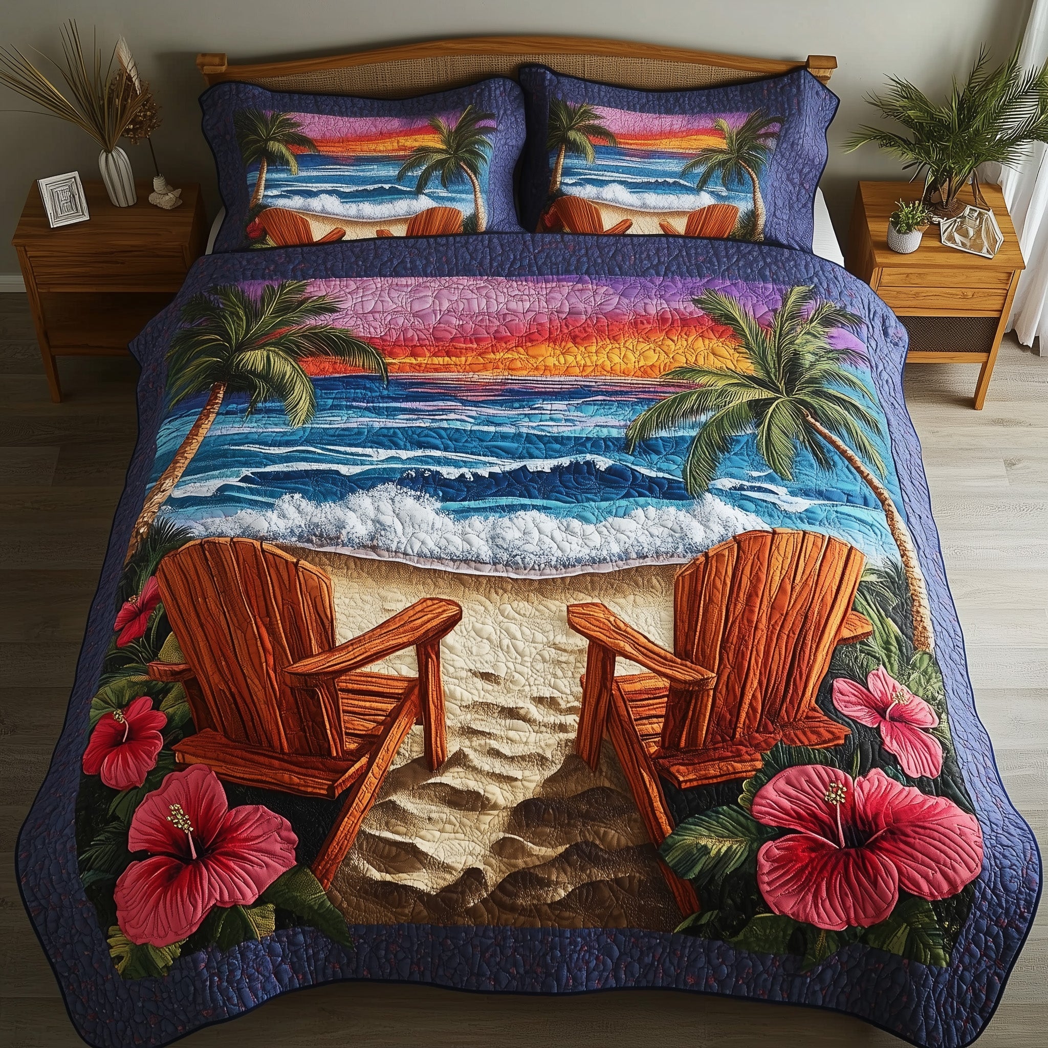 Seaside Sunset Chairs Quilted Bedding Set Duvet Cover Bed Sheet Sentimental Christmas Gifts For Boyfriend