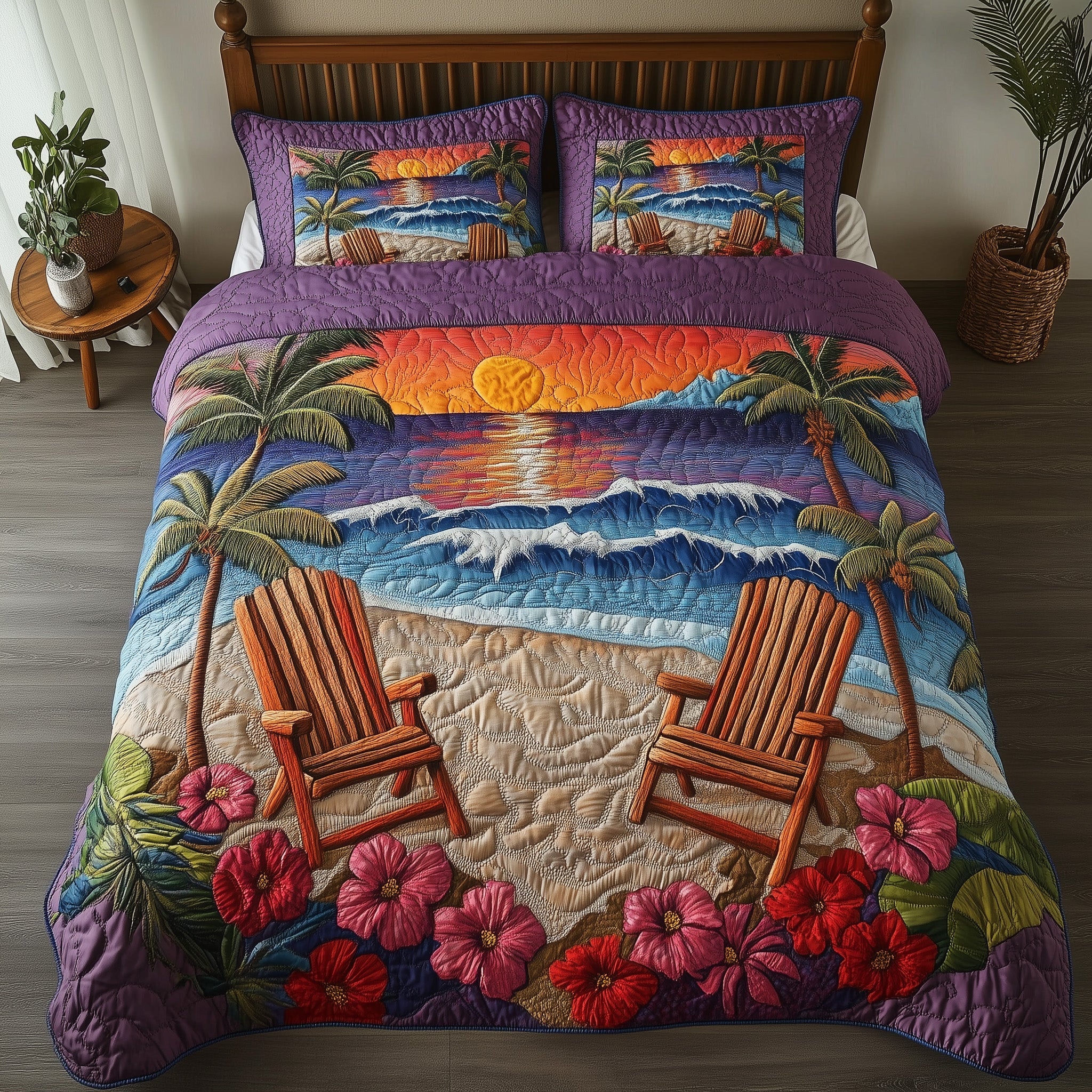 Seaside Sunset Chairs Quilted Bedding Set Duvet Cover Bed Sheet Stocking Stuffers For My Wife