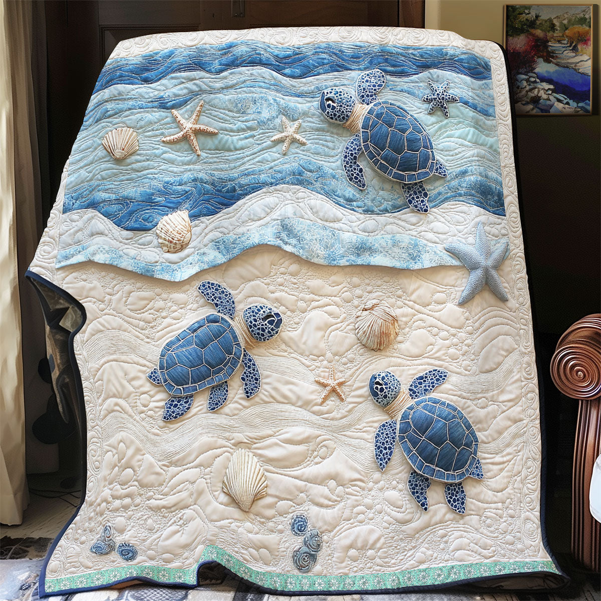 Seaside Turtl Quilt Blanket King Blanket Religious Christmas Gifts
