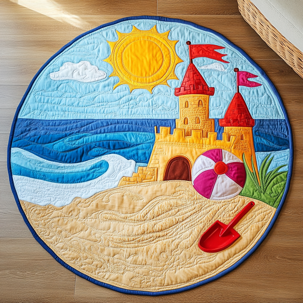 Seaside View Quilted Round Mat Front Door Decor Unique Beach Gifts