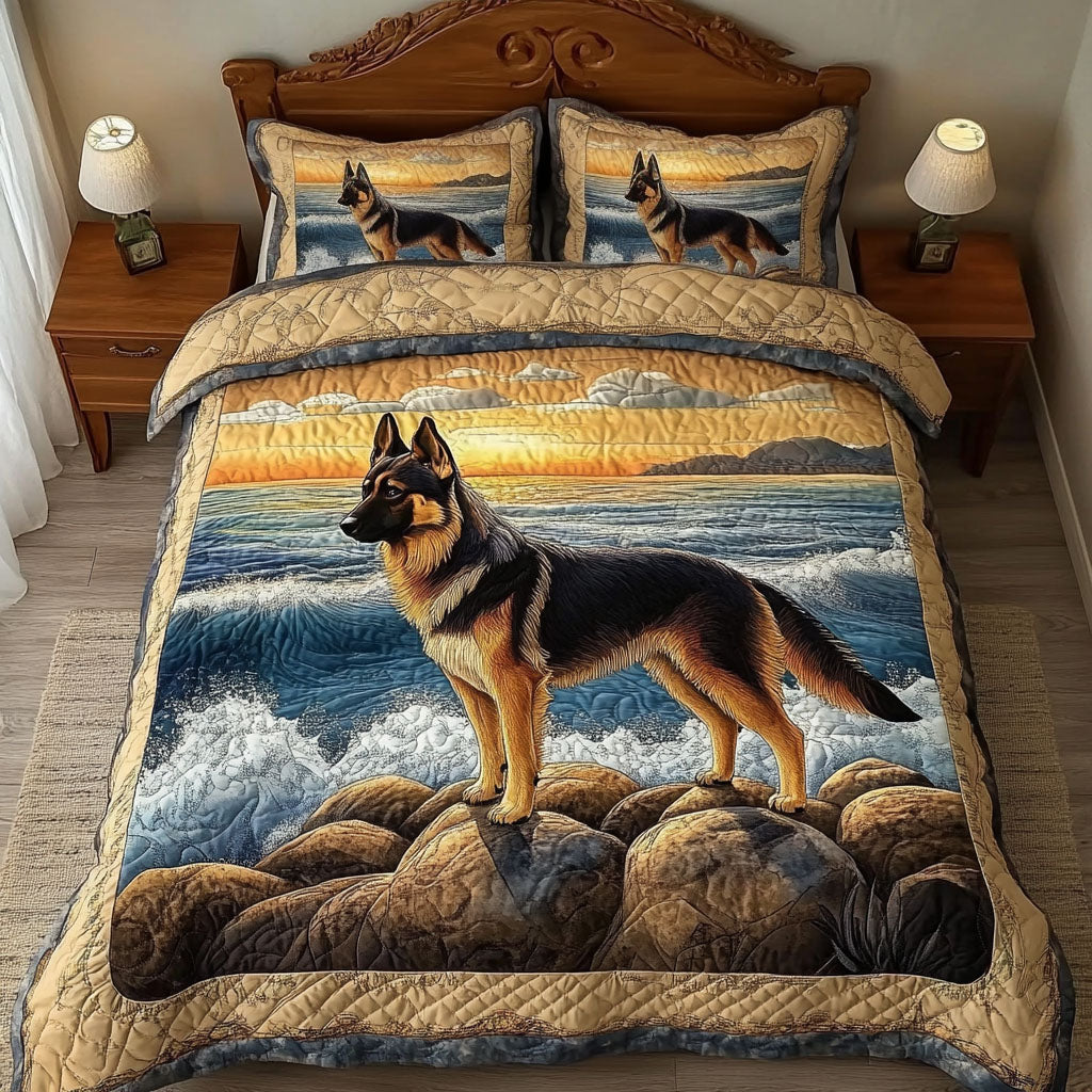 Seaside Watch Quilted Bedding Set Cool Bedroom Decor Gift For German Shepherd Lover