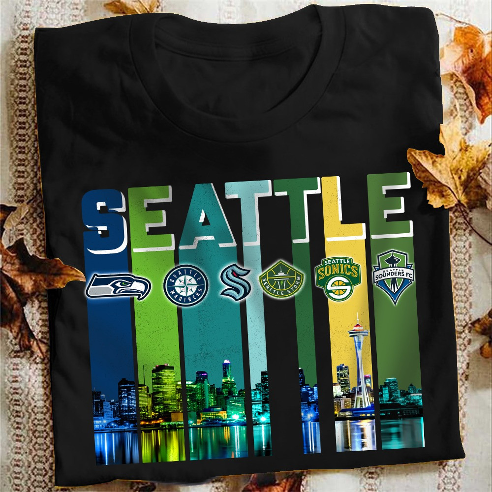 Seattle City Sport Teams Skyline T-Shirt Best Gifts For St. Louis Sports Lovers Fans