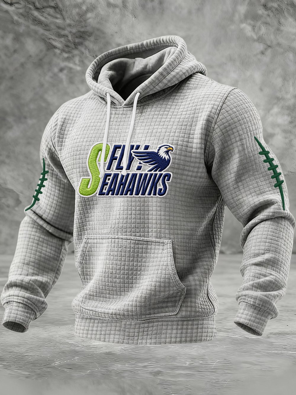 Seattle Football 12 SS Waffle Hoodie Seahawks Merch Seattle Strong Hoodie Grey Gifts For Son