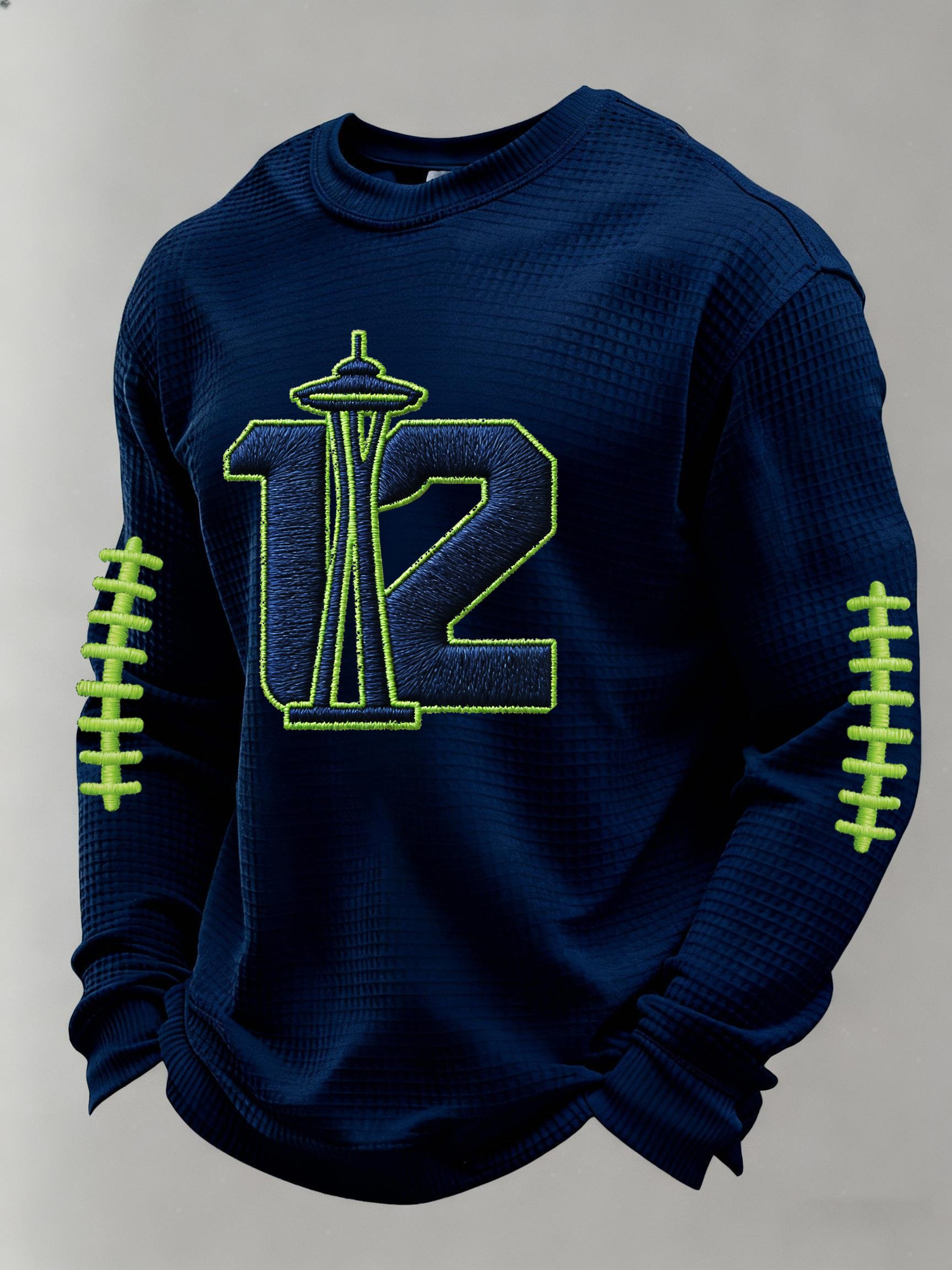 Seattle Football 12 SS Waffle Long Sleeve T-Shirt Seahawks Merch Seattle Strong Shirt Navy