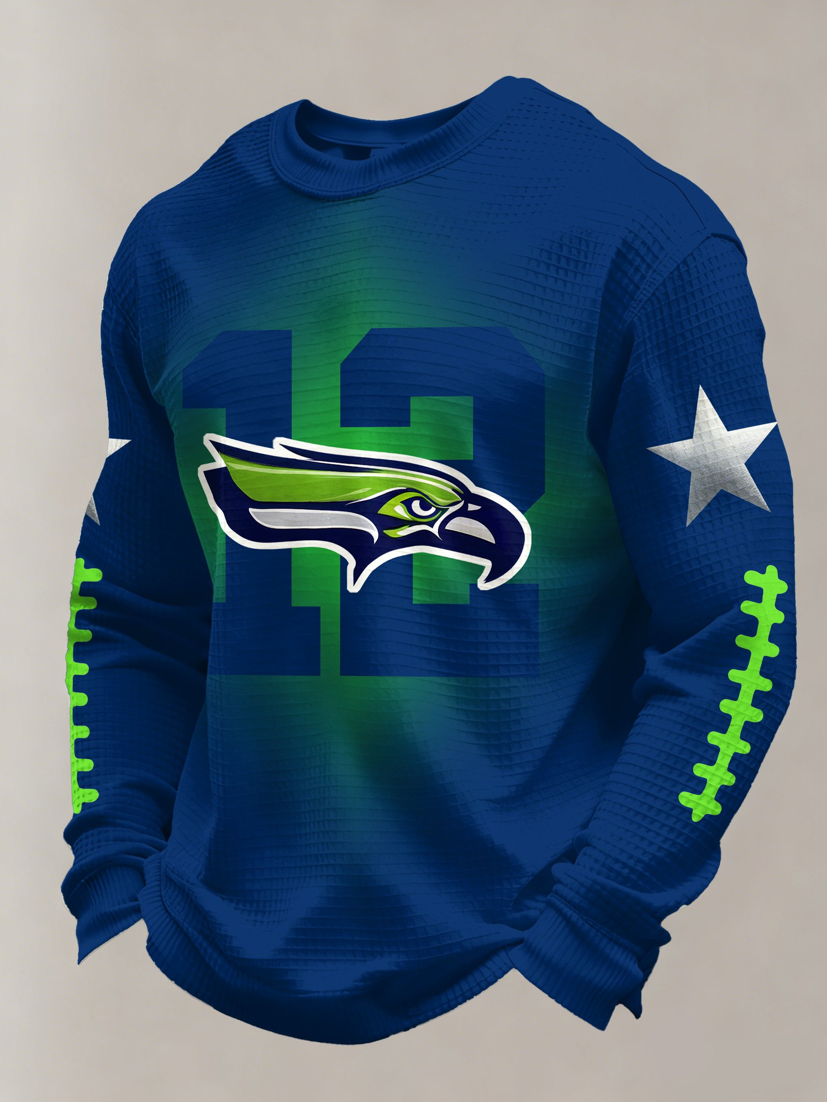 Seattle Football 12 Waffle Long Sleeve T-Shirt Seahawks Merch SS Pride Apparel Blue Seattle Football 12 Waffle Long Sleeve T-Shirt Seahawks Merch SS Pride Apparel Blue