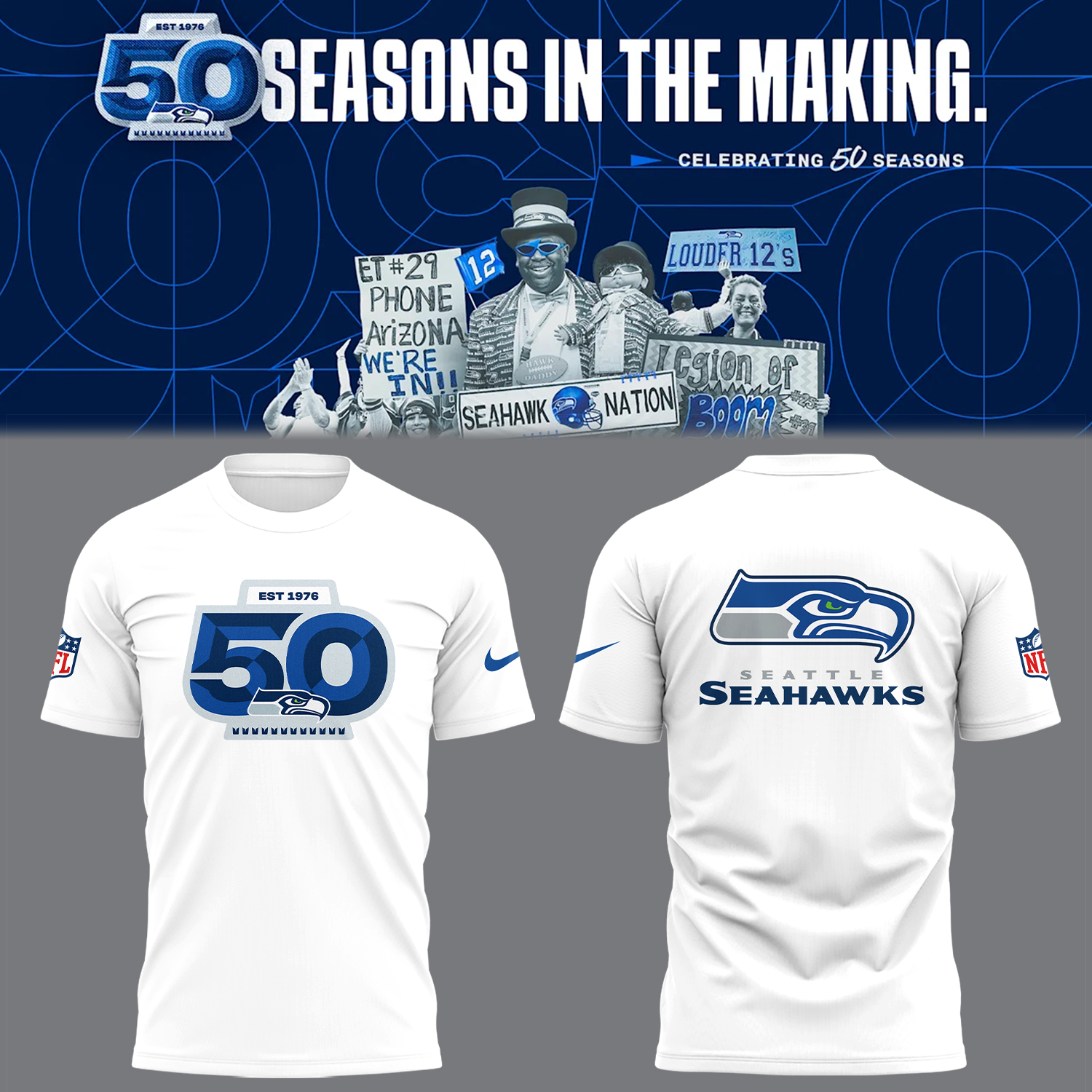 Seattle Football 50th logo White T-Shirt Gift Ideas For Football Players