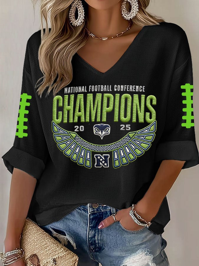 Seattle Football Champions V-Neck T-Shirt Seahawks Merch Game Day Gifts For Wife