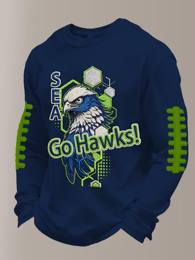 Seattle Football Go Hawks Long Sleeve T-Shirt Seahawks Merch Game Day Clothes Navy Dad Gifts