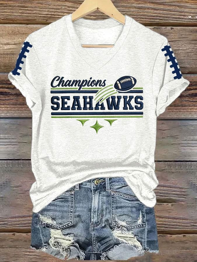 Seattle Football Super Bowl Merch 2026 V-Neck T-Shirt Seahawks Merch SS Game Day Shirt Women's