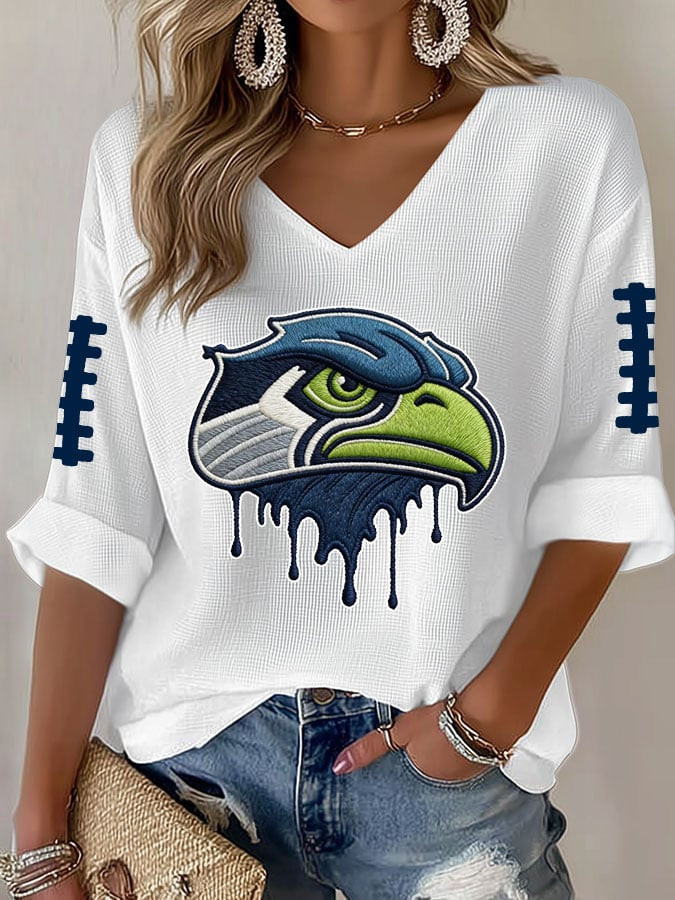 Seattle Football V-Neck T-Shirt Game Day Seahawks Merch SS Shirt Seattle Pride Clothing