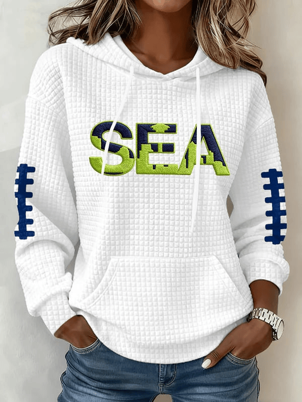 Seattle Football Waffle Hoodie Forever Seahawks Merch Seattle Strong Game Day Hoodie White Seattle Football Waffle Hoodie Forever Seahawks Merch Seattle Strong Game Day Hoodie White