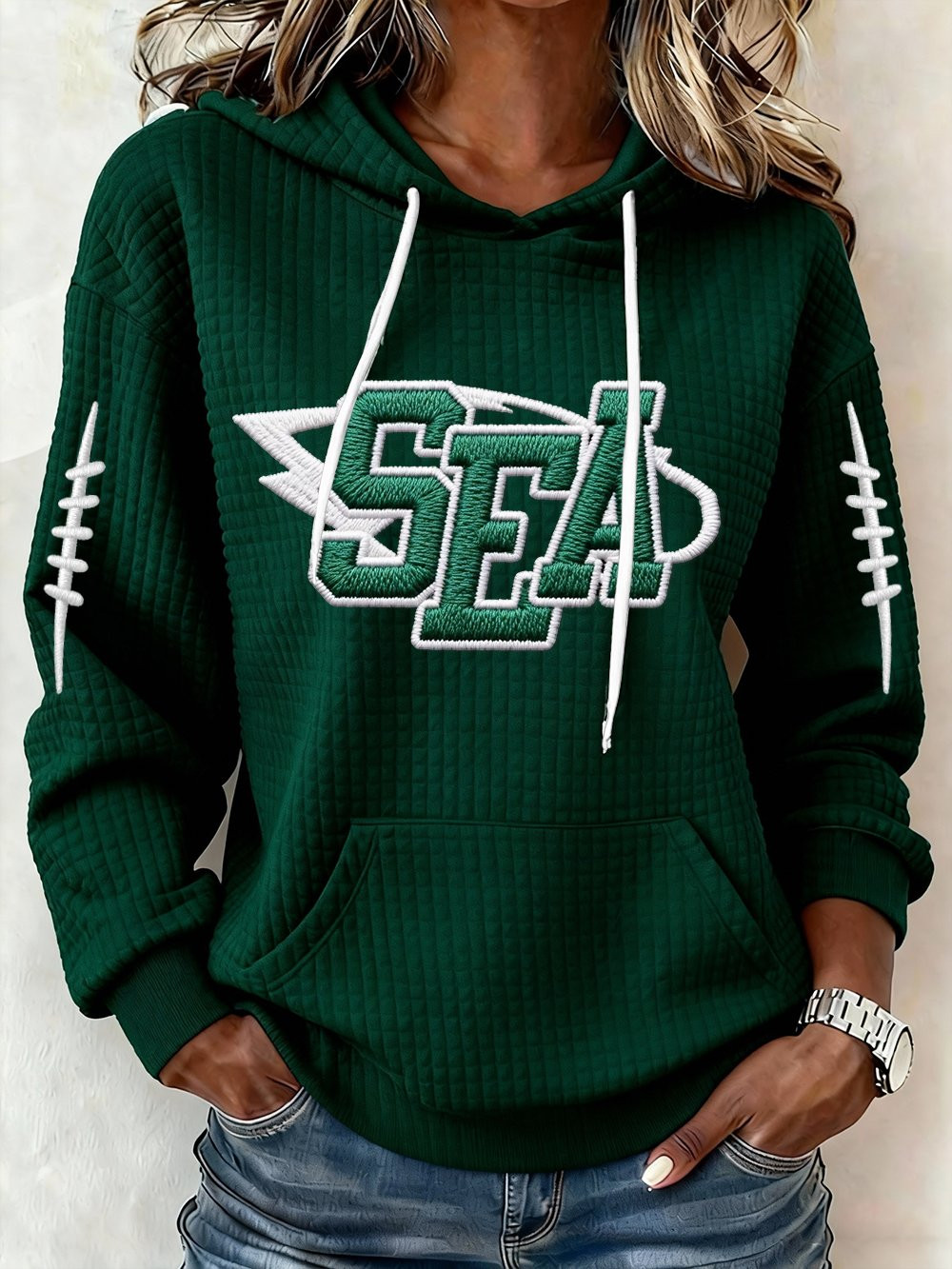 Seattle Football Waffle Hoodie Seahawks Merch Game Day Seattle Pride Hoodie Green