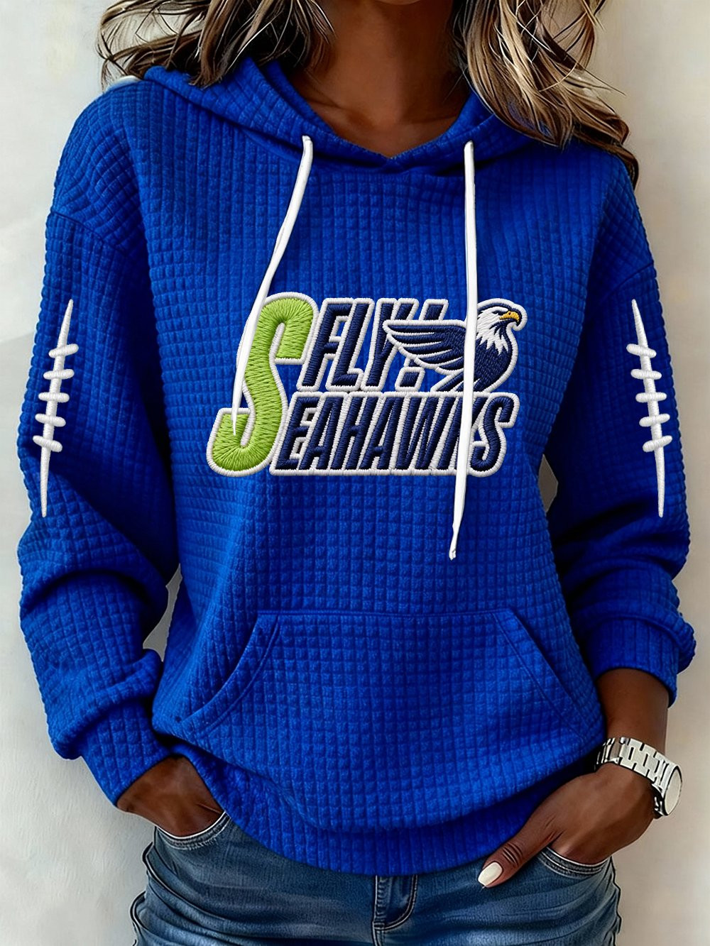 Seattle Football Waffle Hoodie Seahawks Merch Game Day Seattle Strong Hoodie Blue Seattle Football Waffle Hoodie Seahawks Merch Game Day Seattle Strong Hoodie Blue