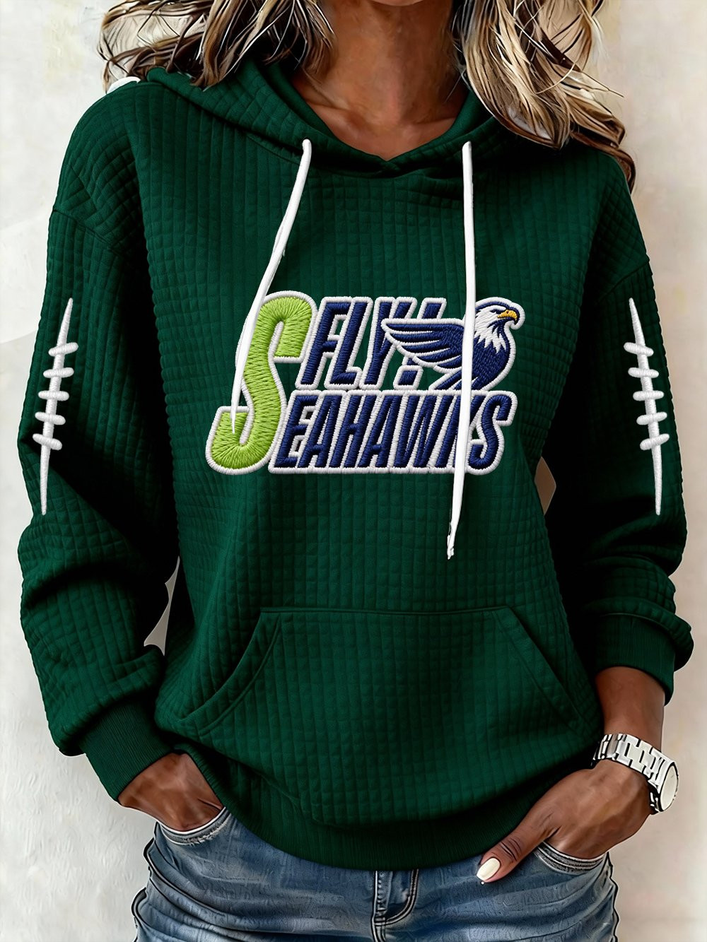 Seattle Football Waffle Hoodie Seahawks Merch Game Day Seattle Strong Hoodie Green