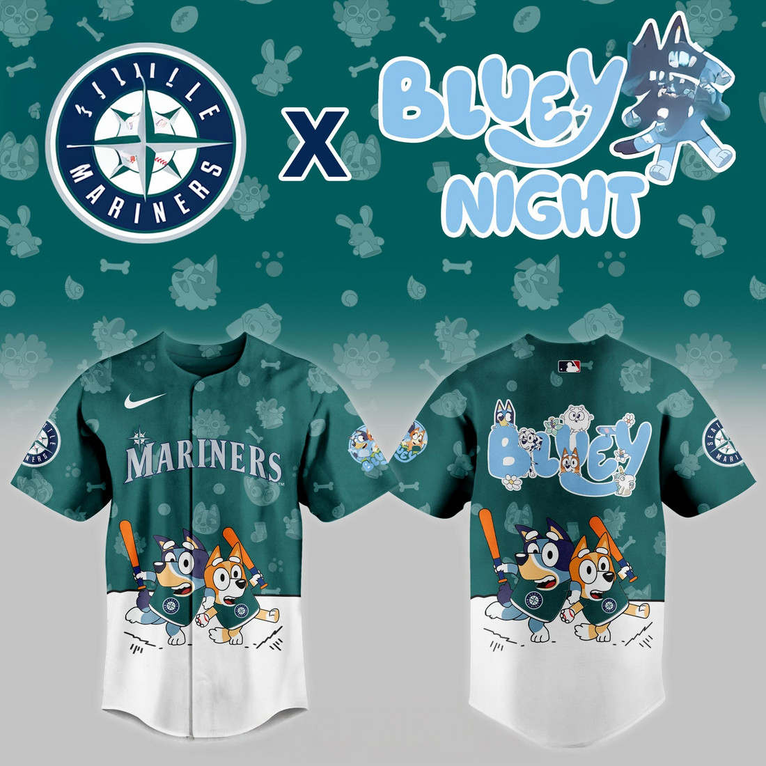 Seattle Mariners 2025 Bluey Night Baseball Jersey Gift For Baseball Lover