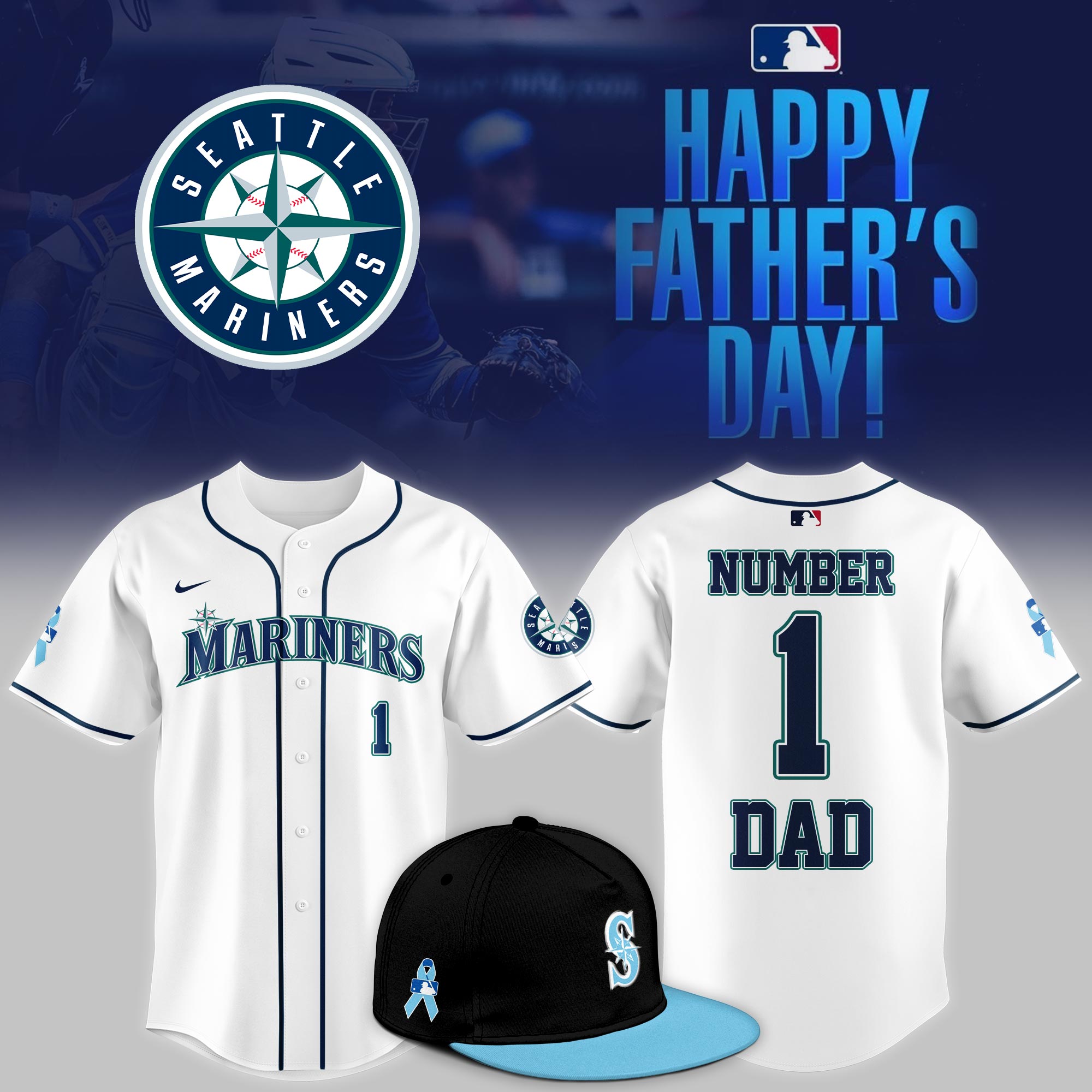 Seattle Mariners 2025 Fathers Day Number 1 Dad Jersey Gifts For Baseball Players