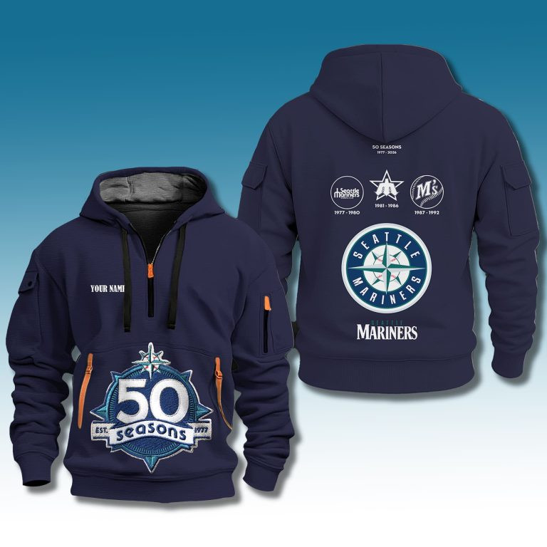 Seattle Mariners 50th Seasons Half Zip Hoodie Seattle Mariners Apparel Baseball Gear