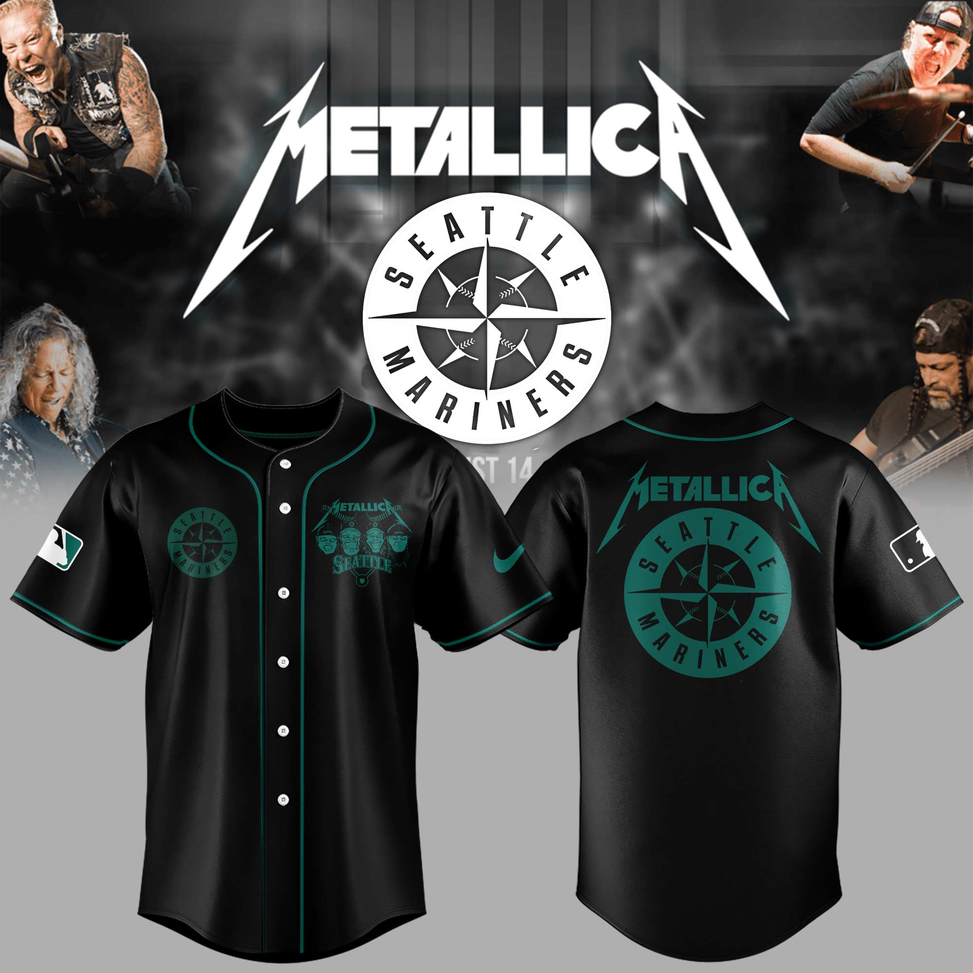 Seattle Mariners Baseball Metallica Night Jersey Gift Ideas For Baseball Players