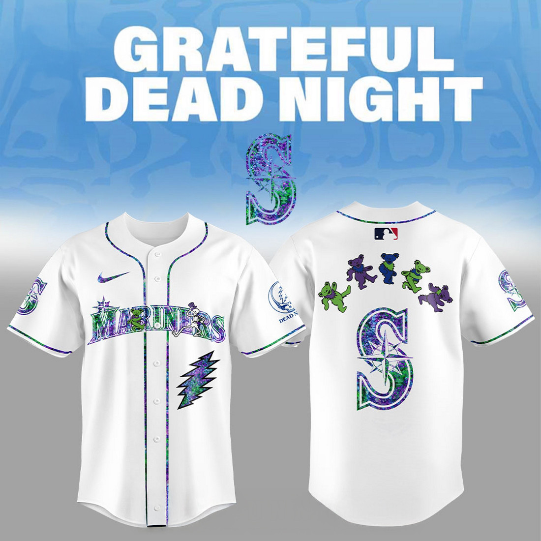 Seattle Mariners Grateful Dead Night Baseball Jersey Gift For Baseball Fans