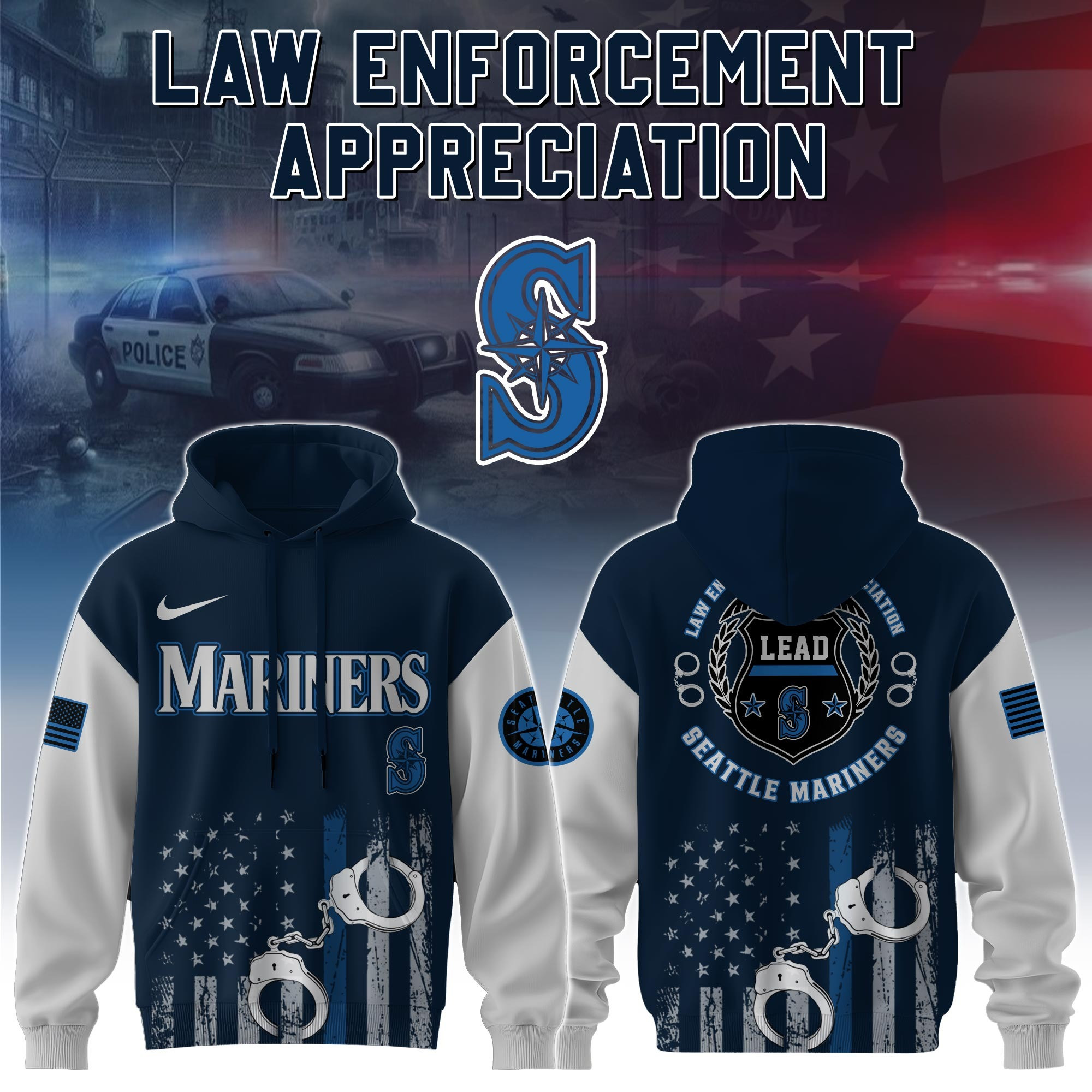 Seattle Mariners MLB Law Enforcement Appreciation Day Hoodie Thin Blue Line Gifts For Fans