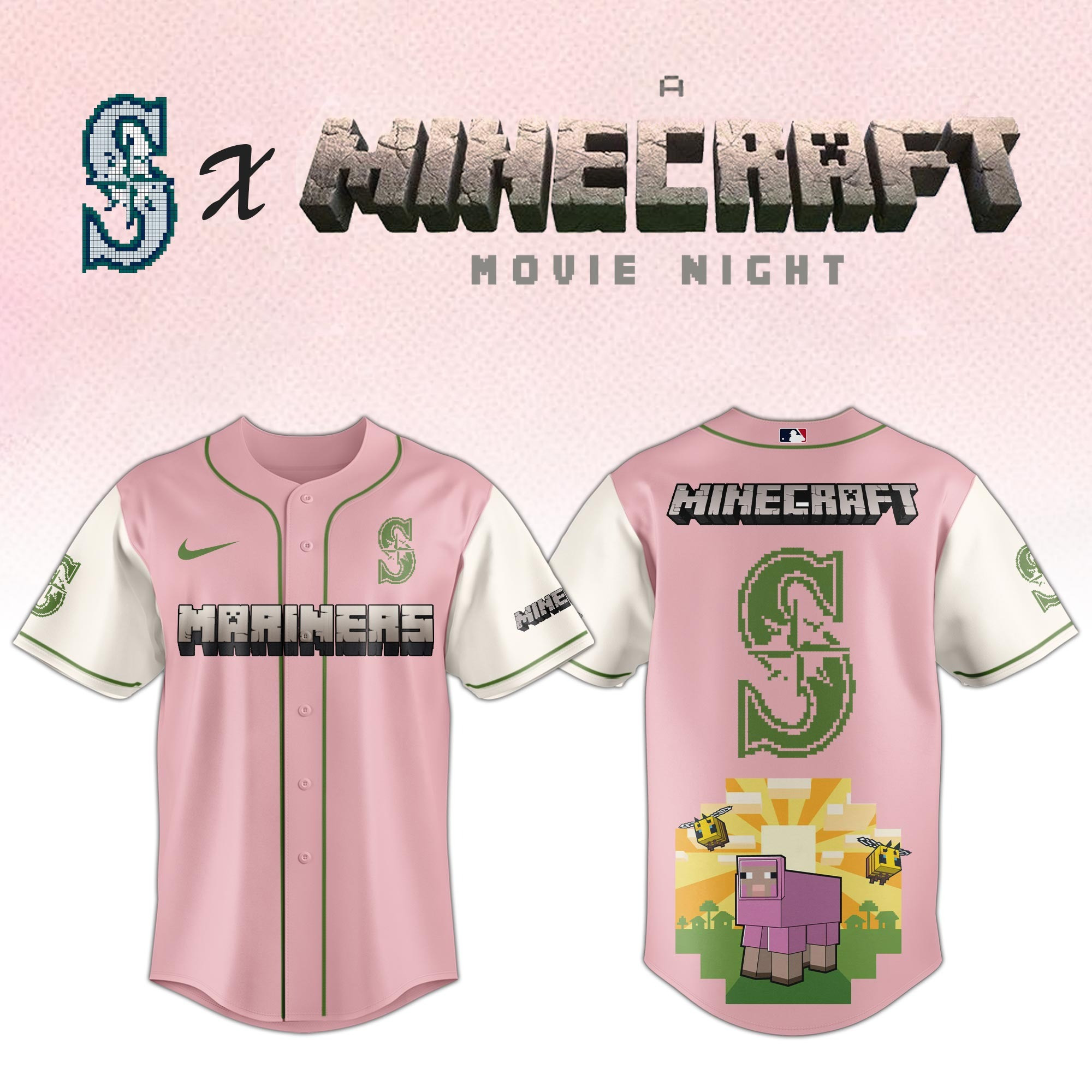 Seattle Mariners MLB x A MINECRAFT MOVIE Night Jersey Baseball Player Gift Ideas
