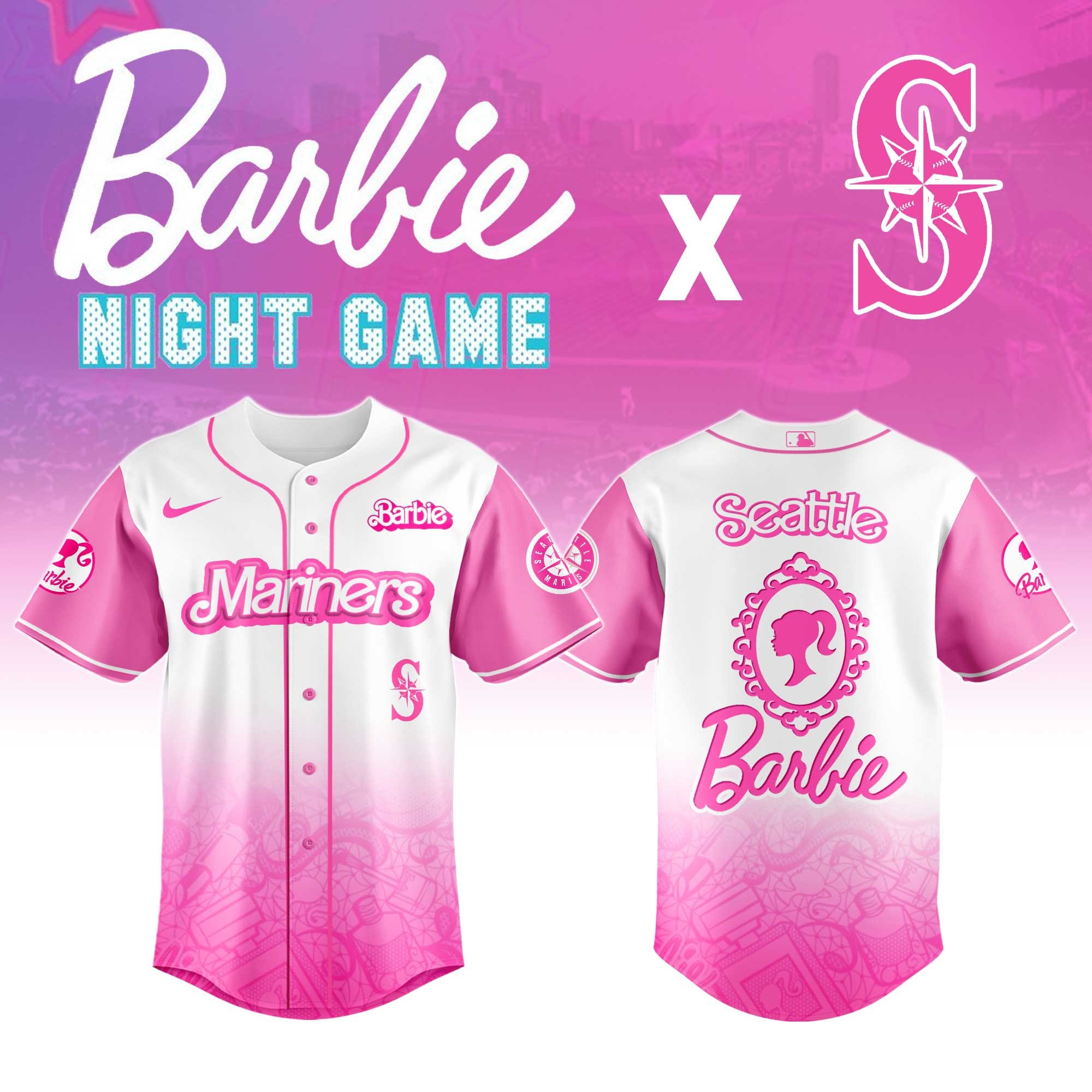 Seattle Mariners MLB x Barbie Night Game Jersey 2025 Gifts For Baseball Fans