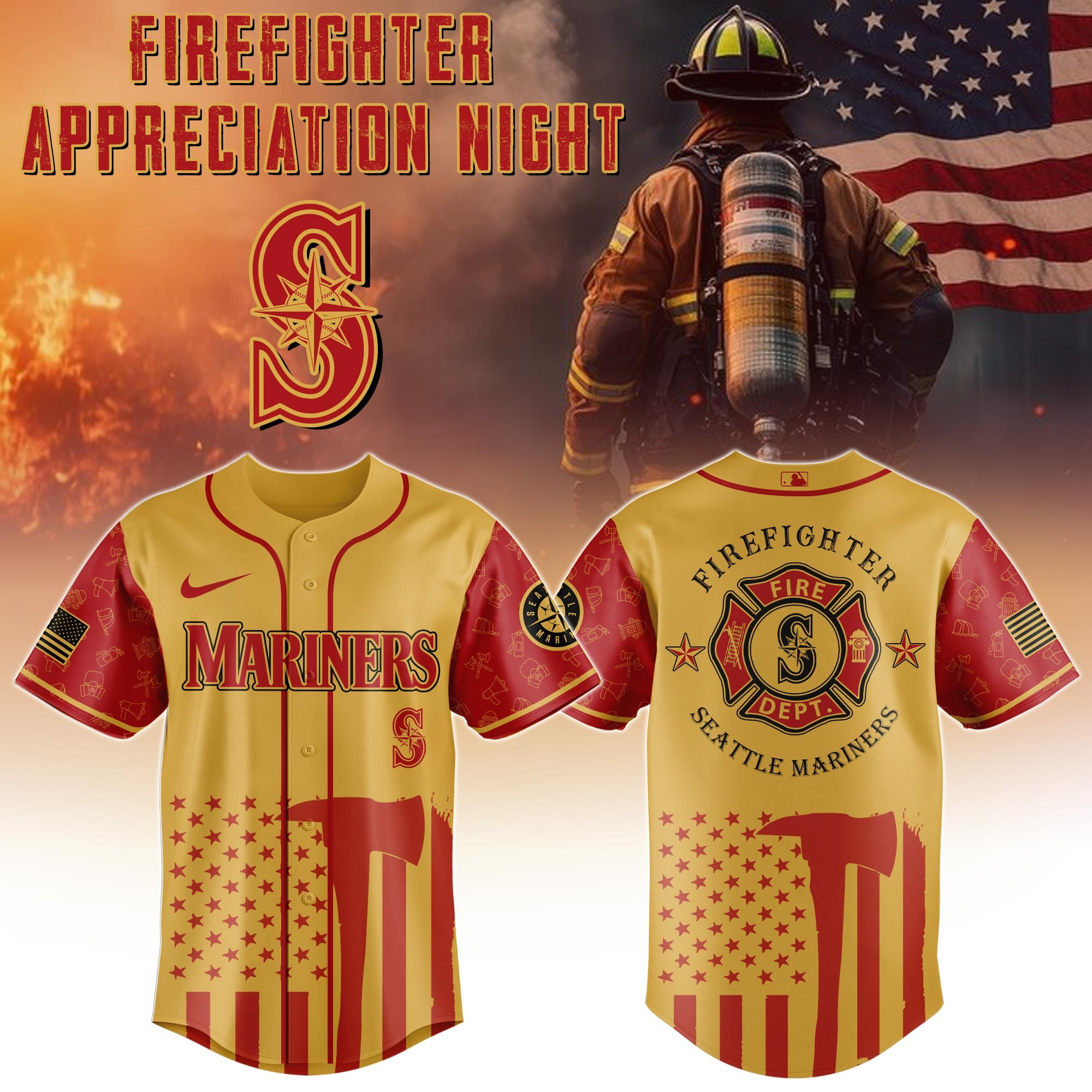 Seattle Mariners MLB x Firefighter Appreciation Night Jersey Gifts For Baseball Lovers