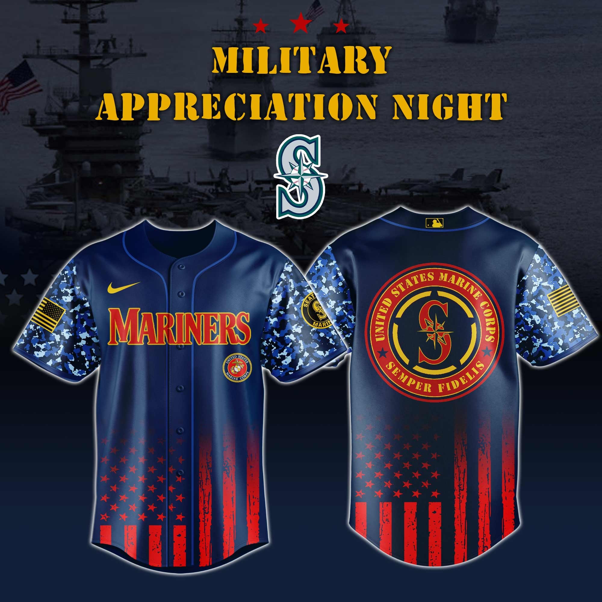 Seattle Mariners MLB x Marine Corps Military Appreciation Night Jersey Editions Limited 2025 Gift For Mariners Fans
