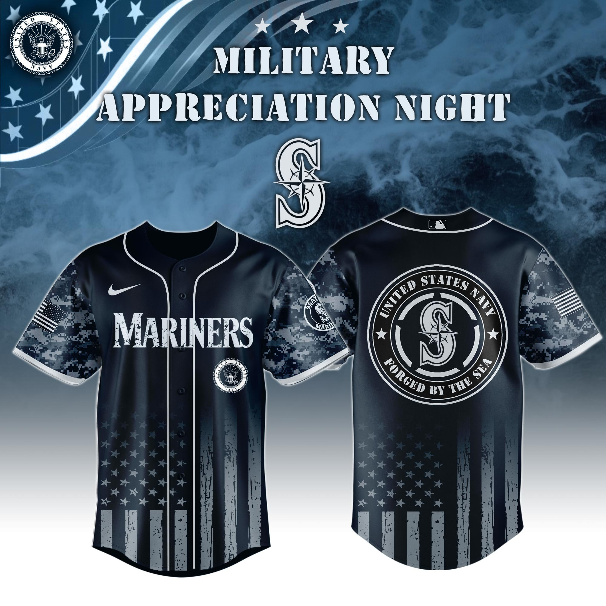 Seattle Mariners MLB x Navy Military Appreciation Night Jersey Baseball Lover Gift Ideas