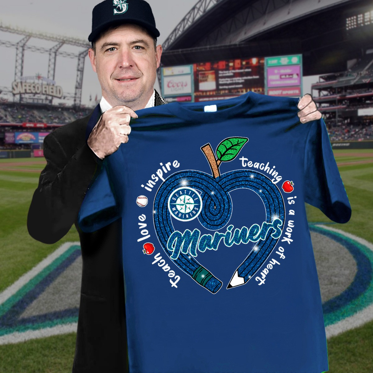Seattle Mariners Teach Love Inspire T-Shirt Honor Teacher's Day Baseball Lovers Fan Gifts