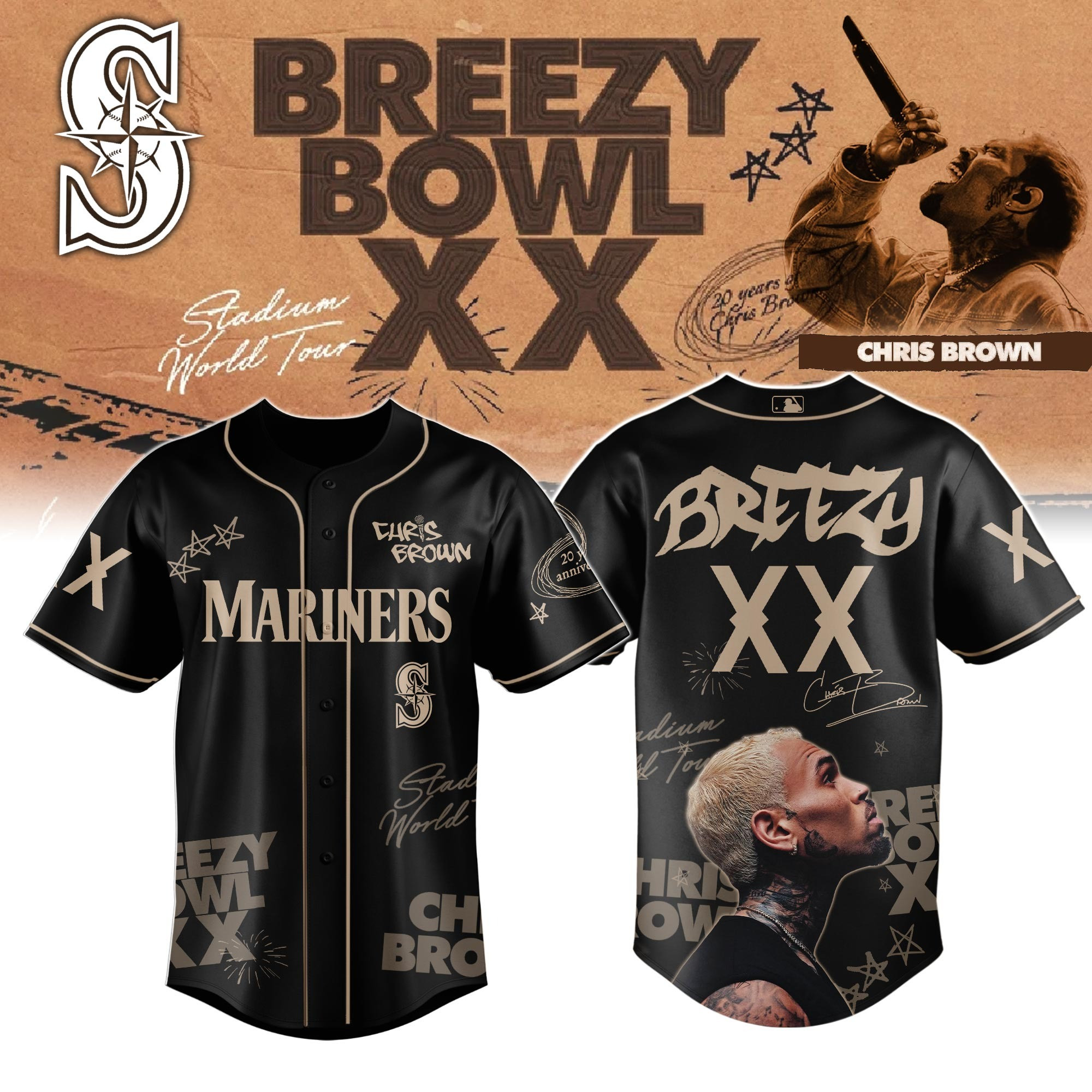 Seattle Mariners x Chris Brown Baseball Jersey Gifts For Baseball Fans