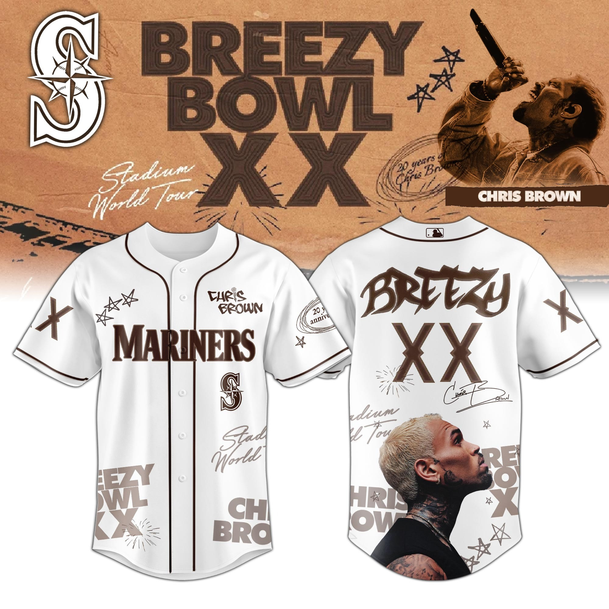 Seattle Mariners x Chris Brown Baseball Jersey Presents For Baseball Fans