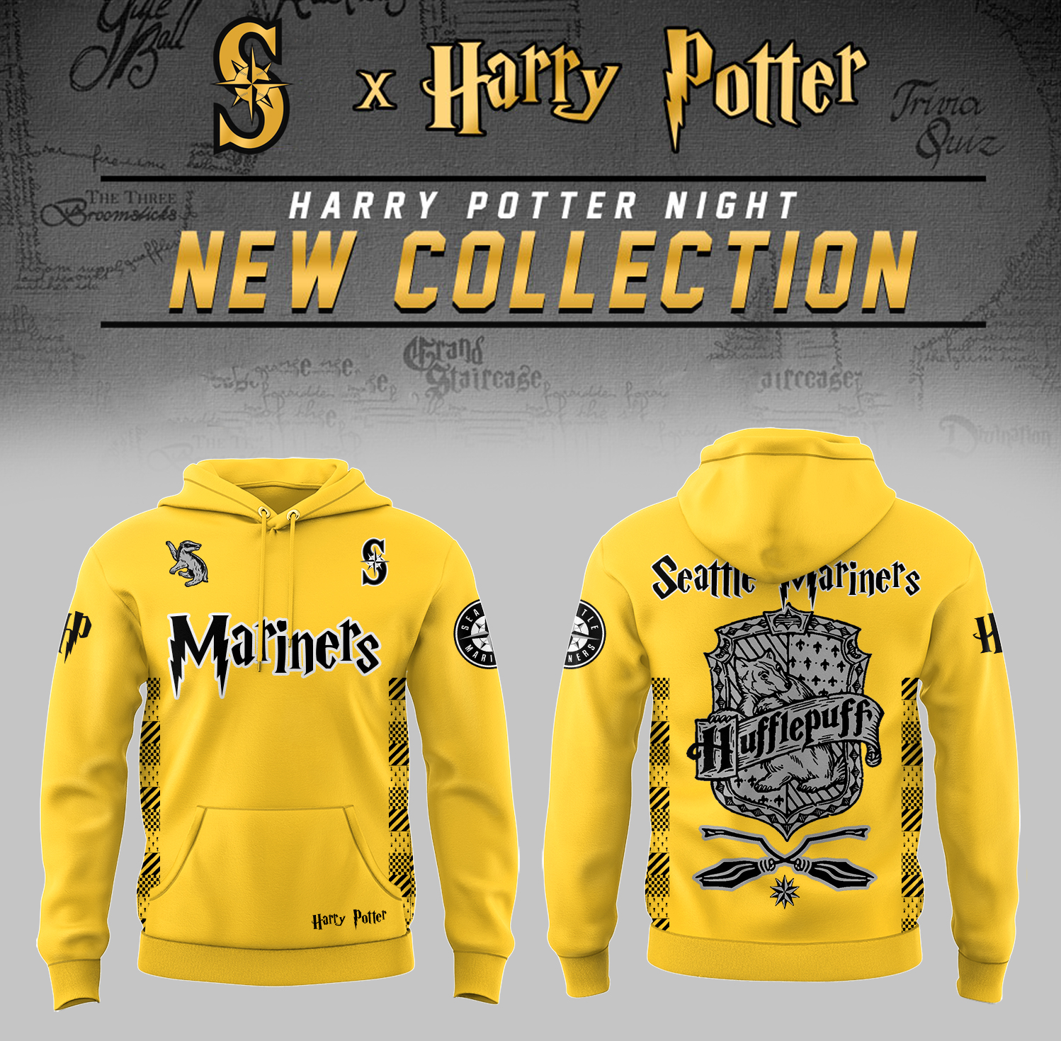 Seattle Mariners x Harry Potter Night Hufflepuff House Hoodie Baseball Coach Gift Ideas