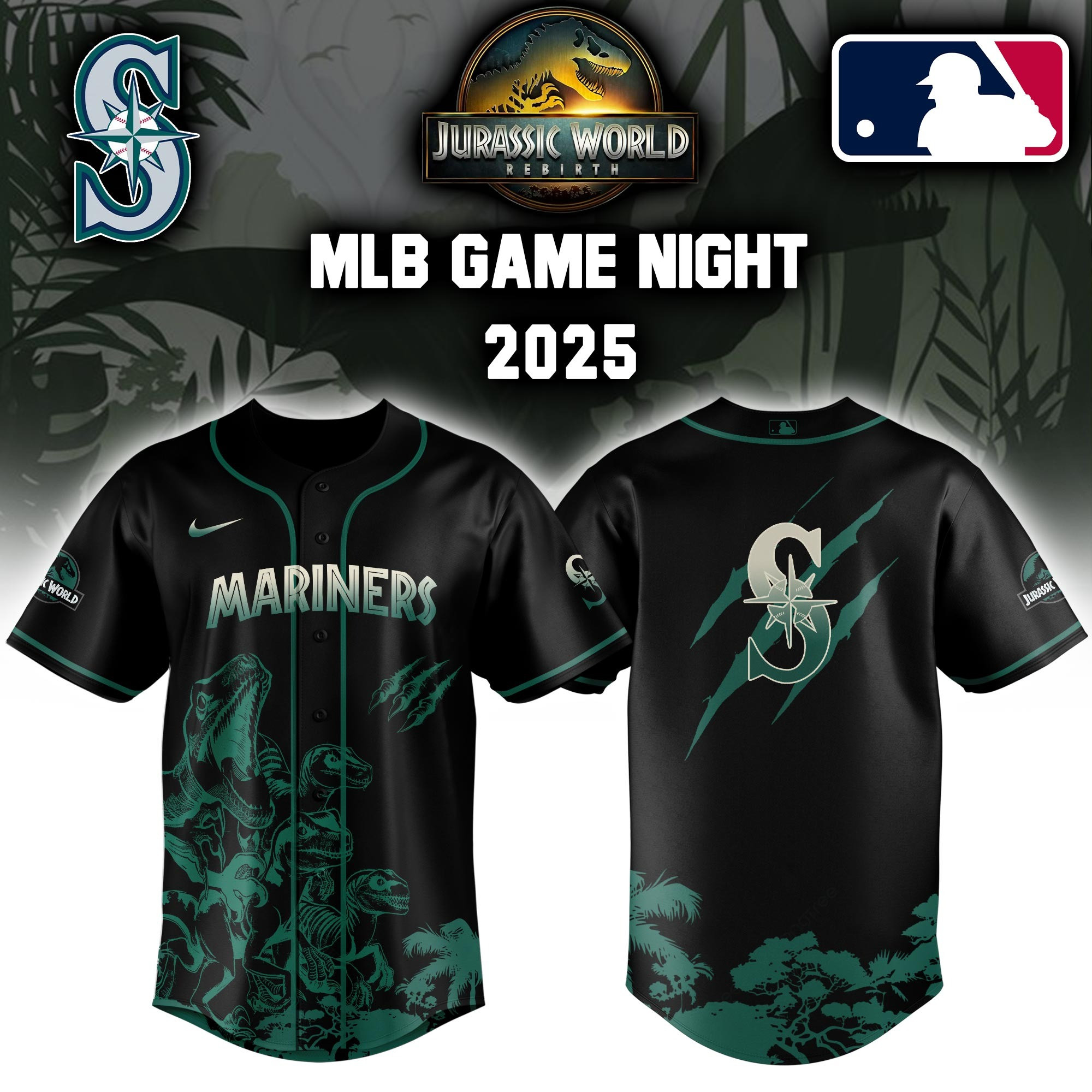 Seattle Mariners x Jurassic World Baseball Jersey Best Gifts For Baseball Fans